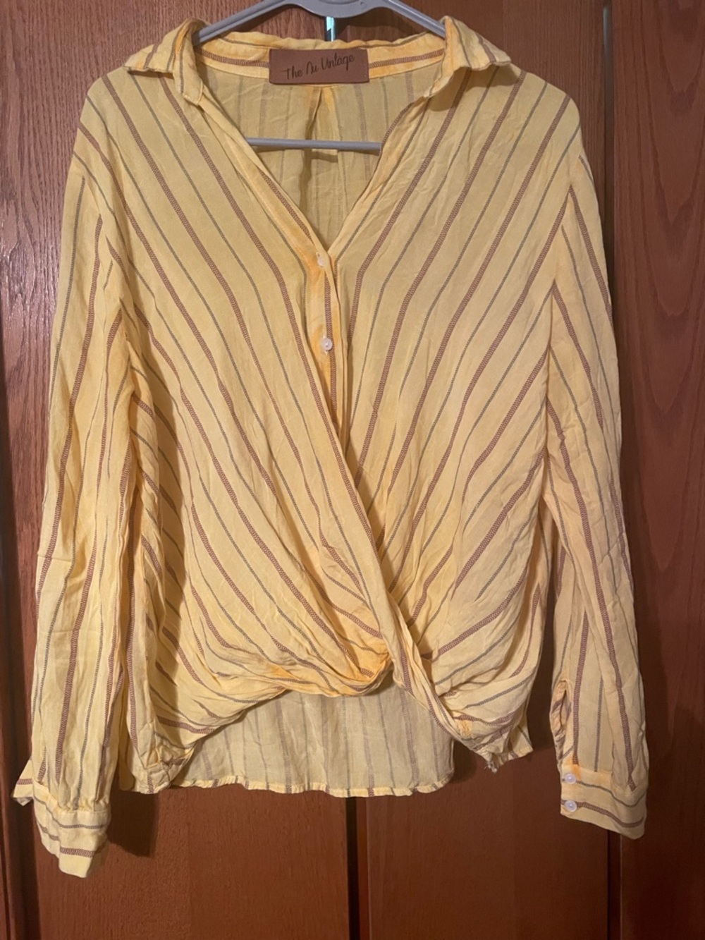 NuVintage Yellow Striped Wrap-Front Women's Top
